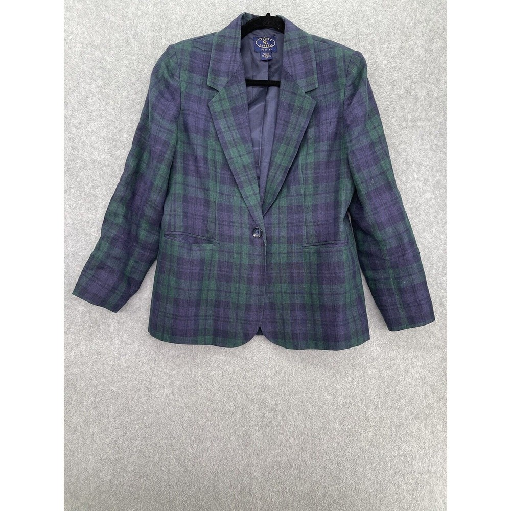 Chelsea Campbell Women's Plaid Linen Blazer Long Sleeve Size 10P Petite